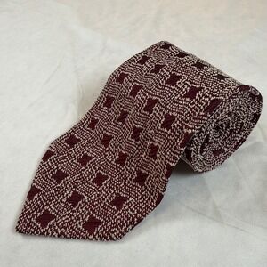 Pal Zileri Italy Burgundy Textured Silk Tie Geometric Necktie 4" Wide 60 3/4" L